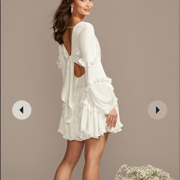 charmeuse ruffle mini dress with back tie. Perfect for a bride to be! - Picture 1 of 8